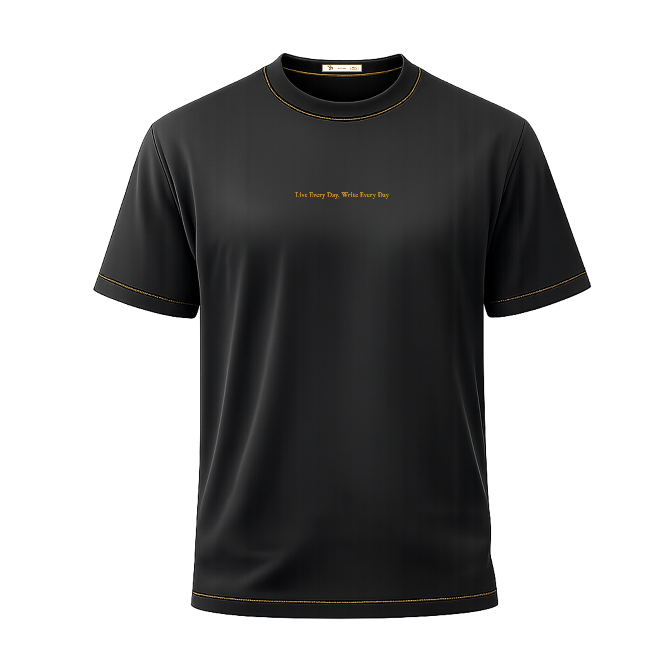 True Poet EXIST Tee Charcoal Edition with gold stitching and minimalist typography
