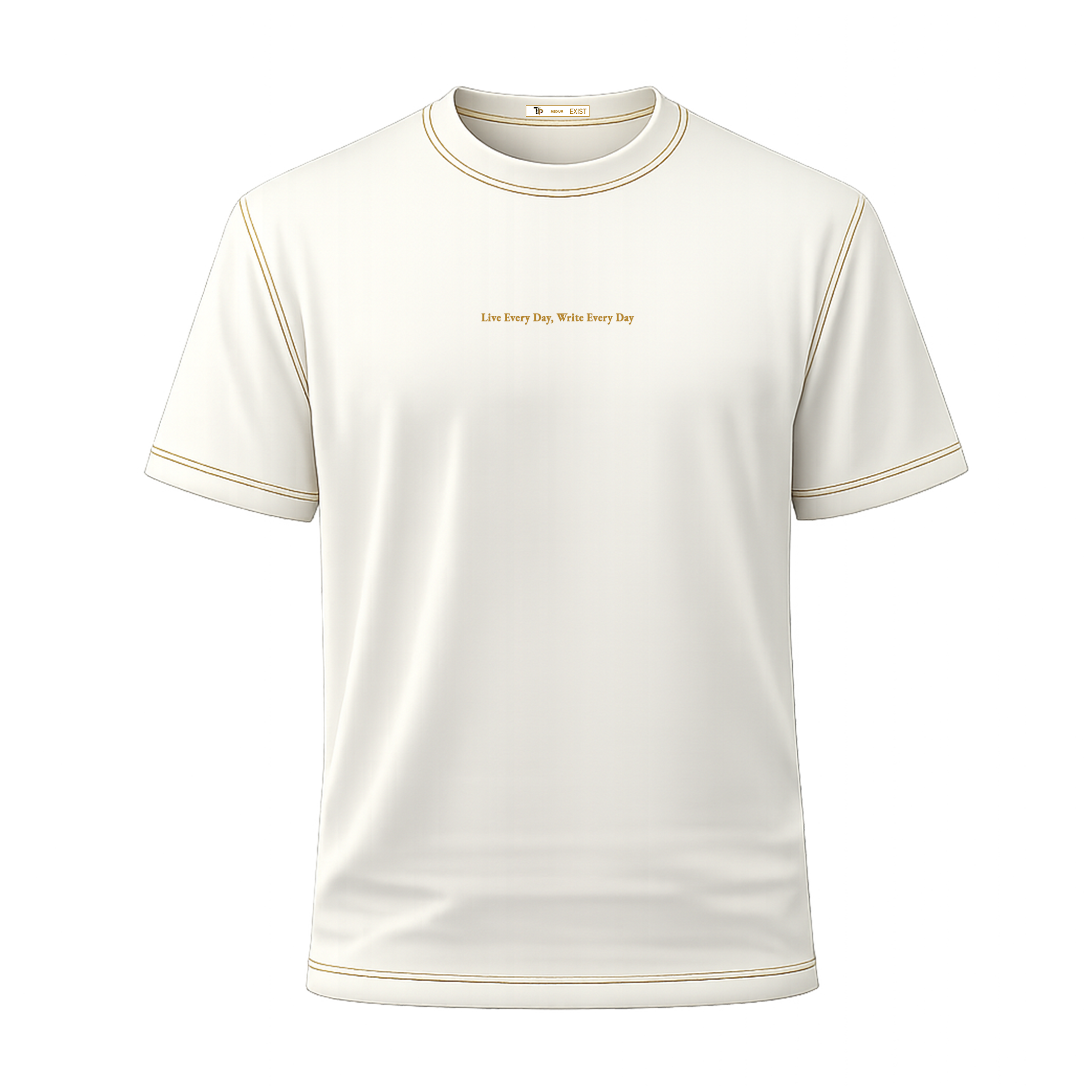 True Poet EXIST Tee Cream Edition with gold stitching and minimalist typography